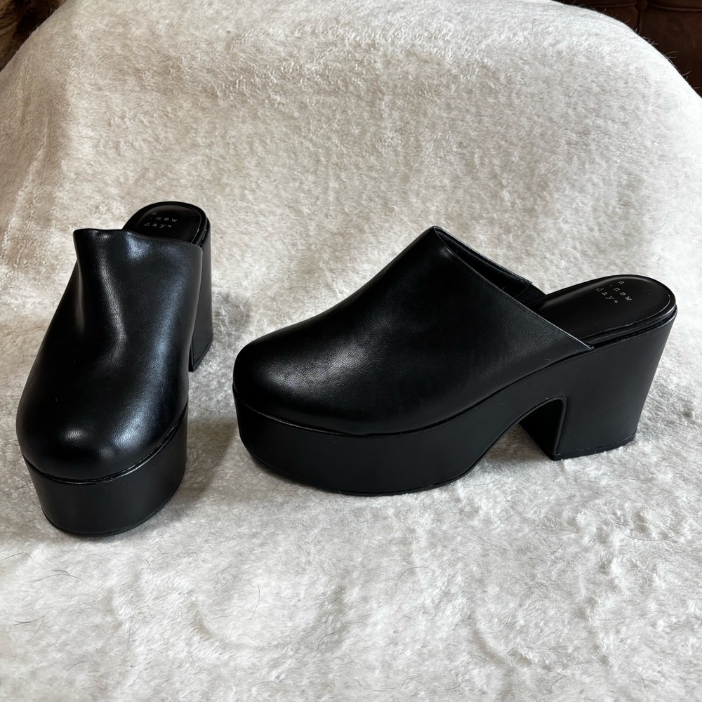 a new day Black Cheyenne platform clog heels